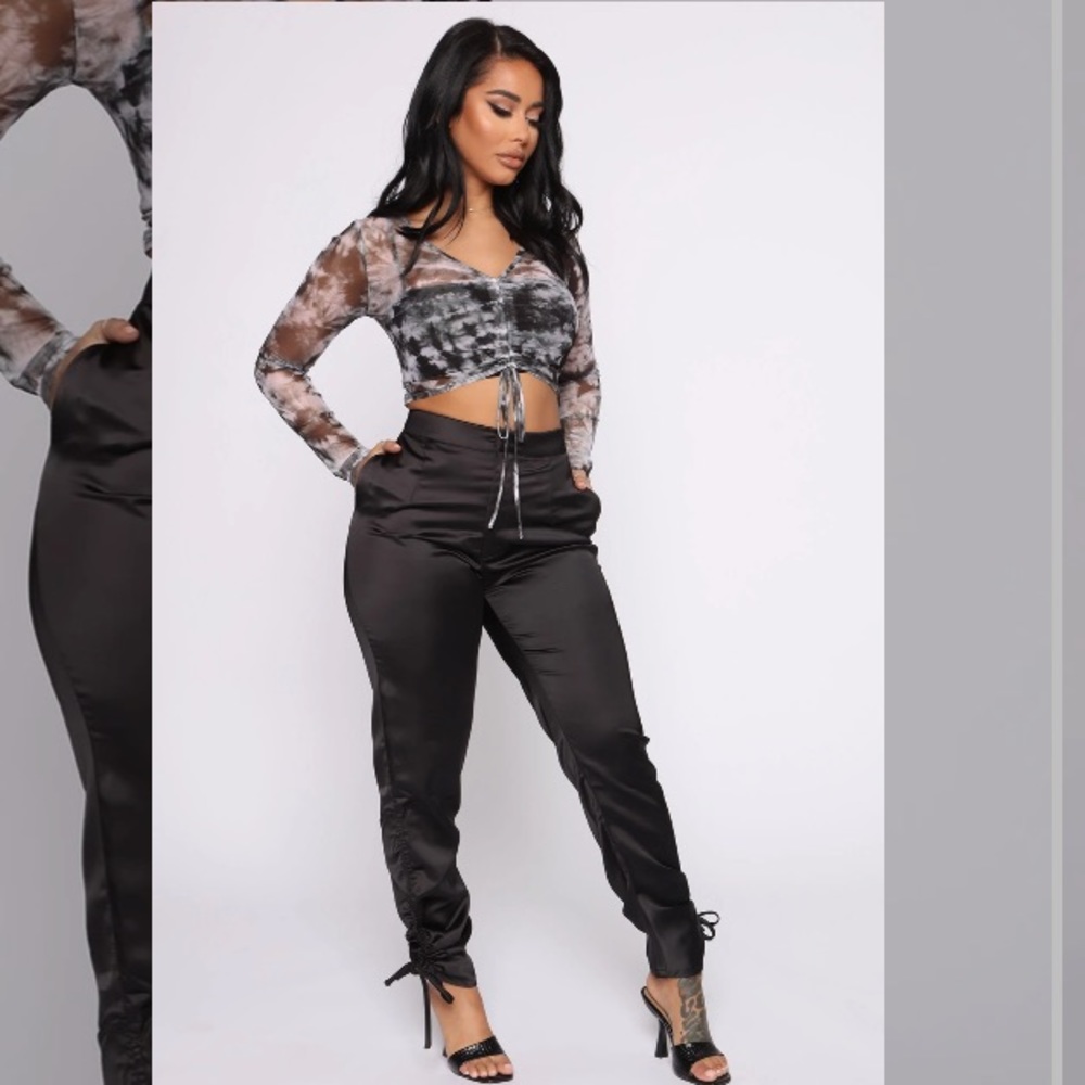 NWT FASHION NOVA Wildest Dream High Waist Satin Black Pants Size Medium